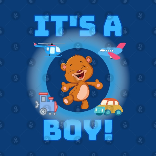 It's a Boy baby gender revealing in blue with a teddy bear by Shean Fritts 