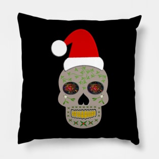 Pagan Christmas Skull in a Santa Hat Pillow