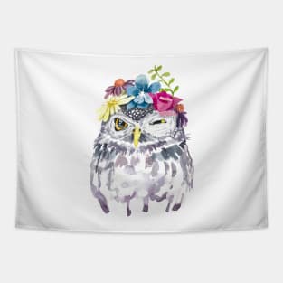 Watercolor Floral Owl Tapestry