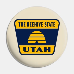 The Beehive State Utah Retro Flag Badge (Tan) Pin