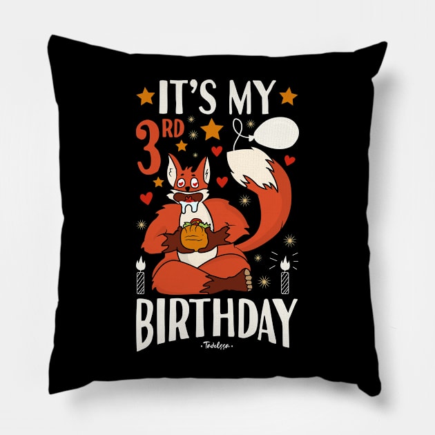 It's My 3rd Birthday Fox Pillow by Tesszero