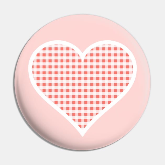 Coral and White Gingham Heart Pin by bumblefuzzies