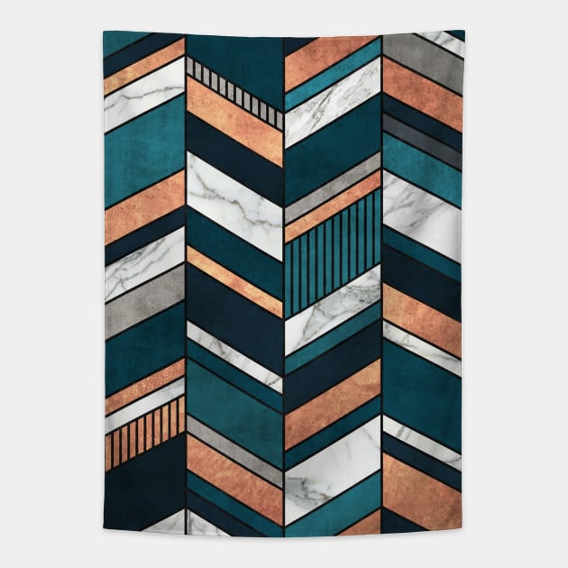 Abstract Chevron Pattern - Copper, Marble, and Blue Concrete Tapestry by ZoltanRatko