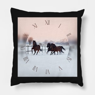 Galloping horses, winter time Pillow