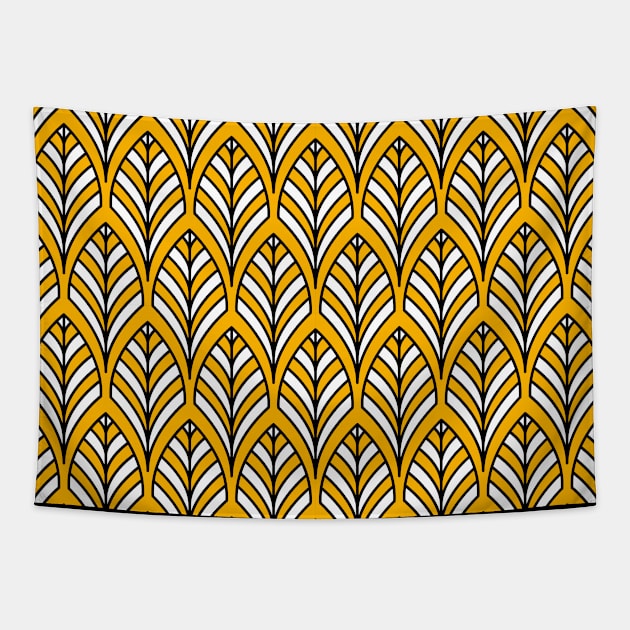 Art Deco Pattern no 36 - Yellow - BOHO Feather Pattern Tapestry by Millusti