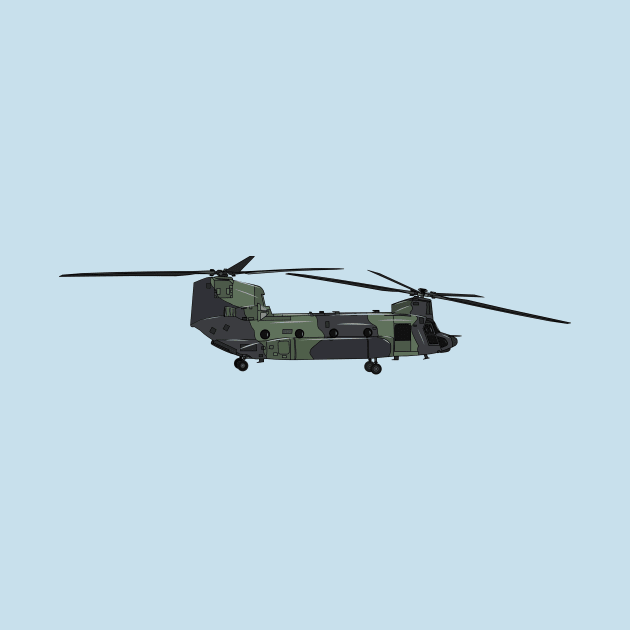 Chinook army helicopter cartoon illustration by Miss Cartoon