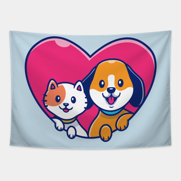 Cute Dog And Cute Cat Cartoon (3) Tapestry by Catalyst Labs