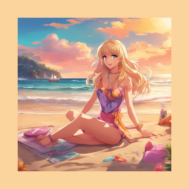 Otaku Approved Beach Anime Girl Collor View by animegirlnft