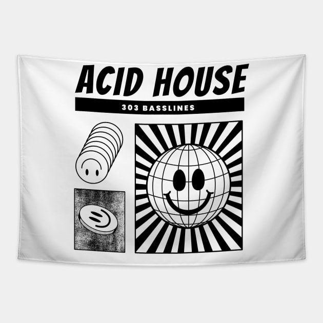 ACID HOUSE  - 303 Basslines (black) Tapestry by DISCOTHREADZ 