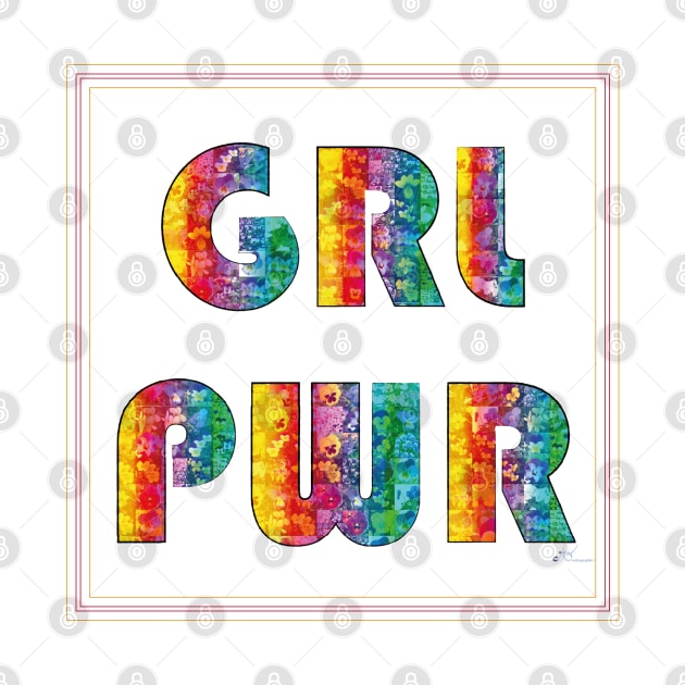 Girl Power Statement in Rainbow Colors with tiny Flowers by Symbolsandsigns