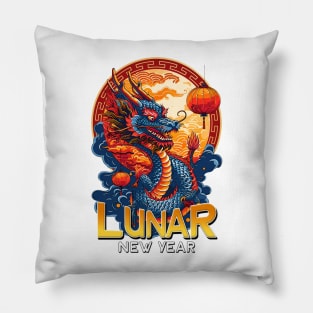 Lunar New Year: Pop Art Chinese Dragon and Lantern Celebration Pillow