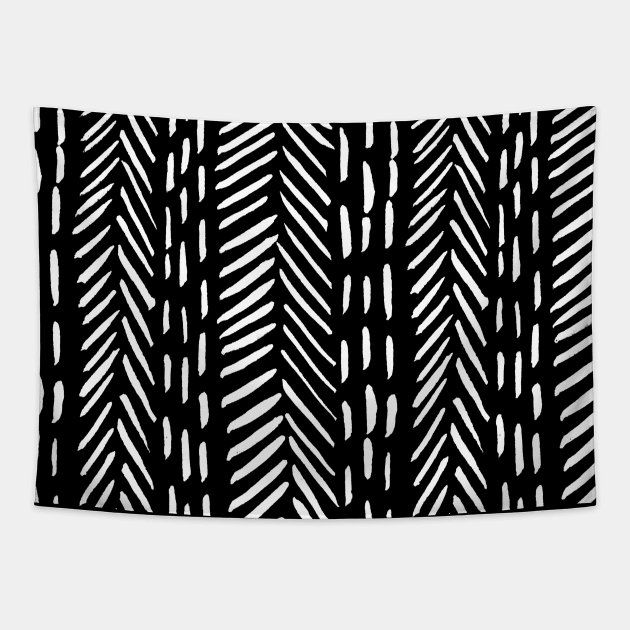 Abstract herringbone pattern - black and white Tapestry by wackapacka