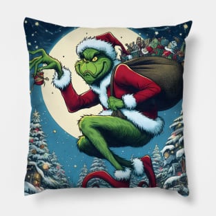 Whimsical Holidays: Grinch-Inspired Artwork and Festive Delights Pillow