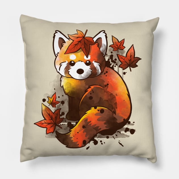 Red panda red leaves Pillow by NemiMakeit