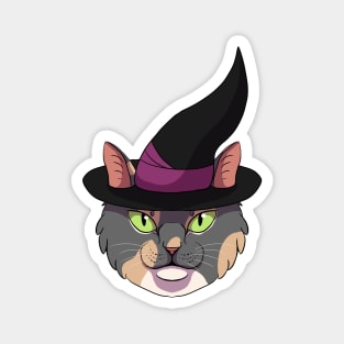 Light Calico Witch Cat Magnet