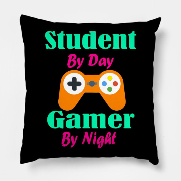 Student By Day Gamer By Night Pillow by Emma-shopping