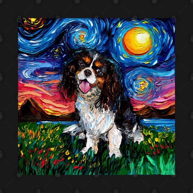 Tri Color Cavalier King Charles Spaniel Night by sagittariusgallery