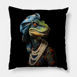 Dinosaur With The Pearl Necklace Pillow