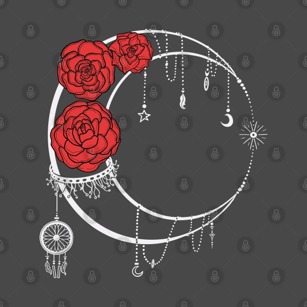 Dark Moon with Black Lines Red Roses by Kalma Kun