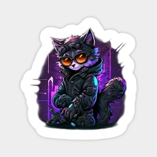 Hacker Cat Cyberpunk Magnet