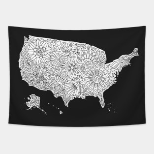 Flowers USA Map, Floral Map of the United States Tapestry