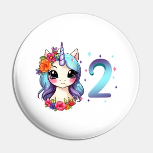 I am 2 with unicorn - girl birthday 2 years old Pin