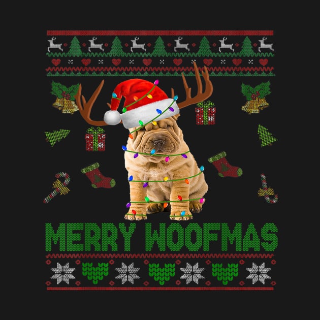 Merry Woofmas Christmas Santa Reindeer Shar Pei by bienvaem