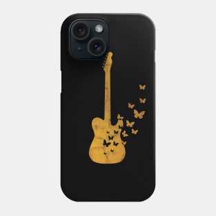 T-Style Electric Guitar Silhouette Turning Into Butterflies Gold Phone Case