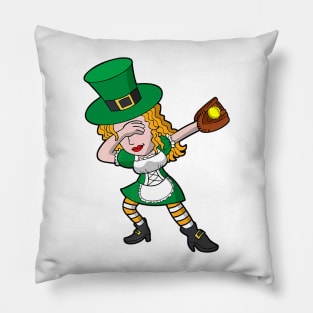 Dabbing Irish Girl Softball St Patricks Day Women Pillow