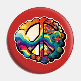 Groovy Psychedelic Peace Sign in Red Pin