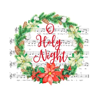 O Holy Night Christmas Carol Sheet Music in Wreath T-Shirt