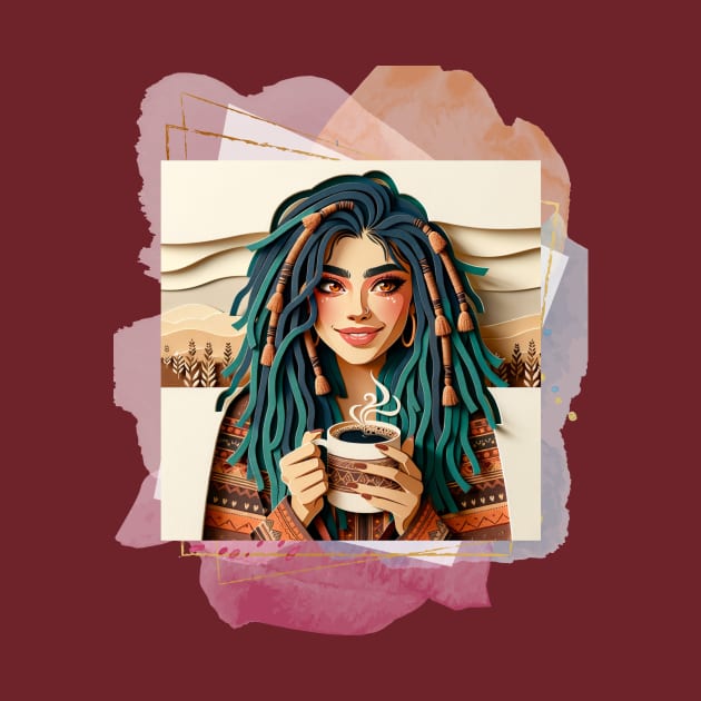 Coffee First (blue dreads girl holds steaming cup) by PersianFMts