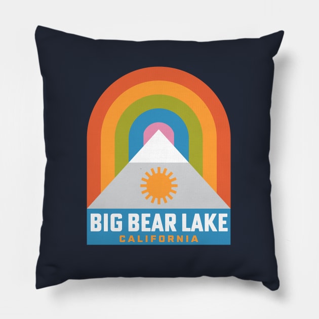 Big Bear Lake California Rainbow Retro Mountain Badge Pillow by PodDesignShop
