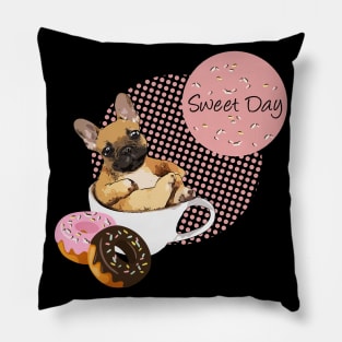 french bulldog coffee and donuts Pillow