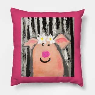 Funny pig with flowers Pillow