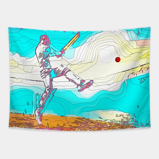 Cricket Batsman Pop Art Tapestry by FasBytes