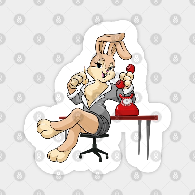 Bunny as secretary with phone and pencil Magnet by Markus Schnabel