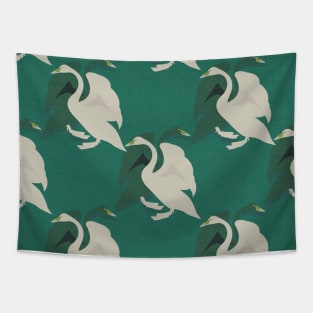 Swans on Vintage Pine Green Tapestry