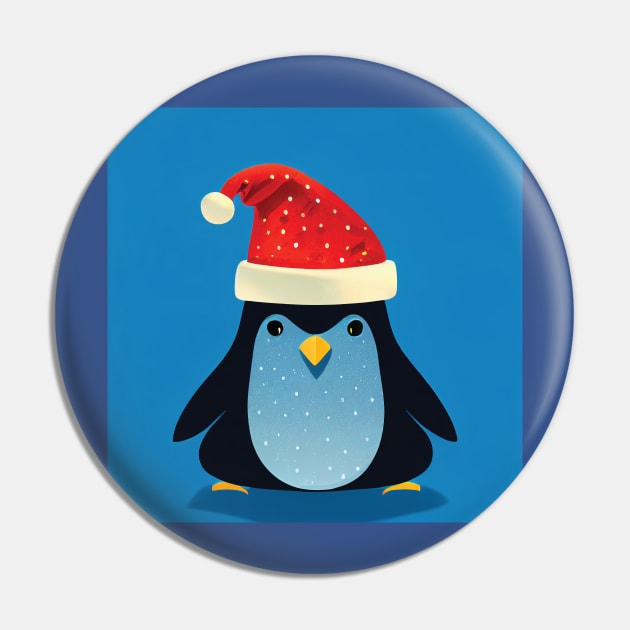 Spotty Dotty Penguin in Santa Hat Pin by Geminiartstudio