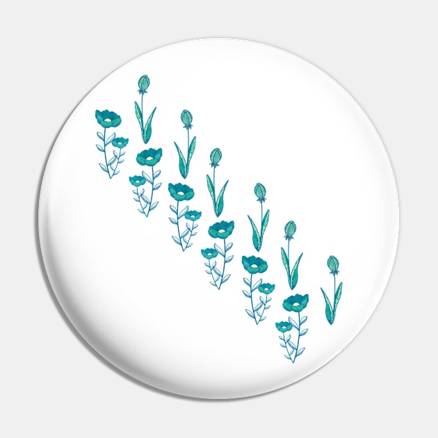 Retro Turquoise Flowers Pin by cesartorresart