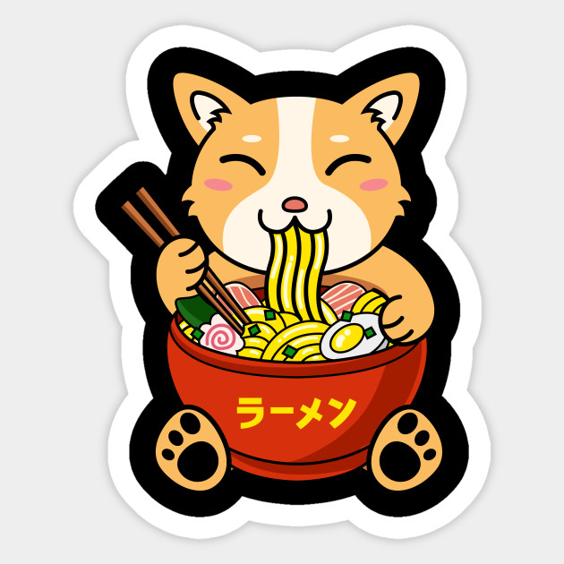 Corgi Eating Ramen Noodles Corgi Eating Ramen Noodles Sticker