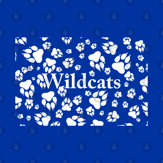Wildcat Paw Prints Pattern White on Blue Digital Design by PurposelyDesigned