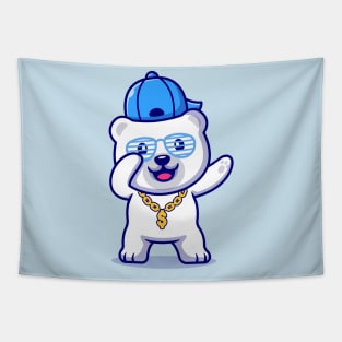 Cute Swag Polar Bear With Hat And gold chain necklace  Cartoon Tapestry