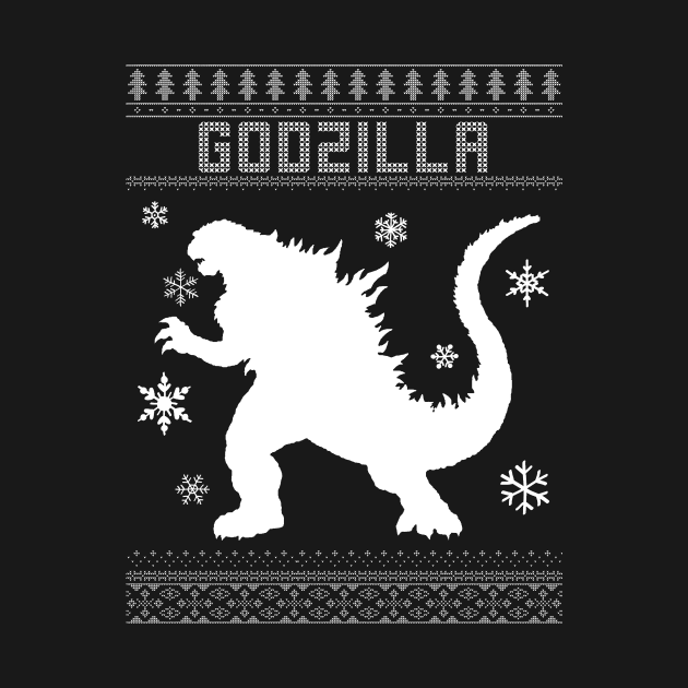 Godzilla Monster Silhouette Christmas Knit Pattern by Bevatron