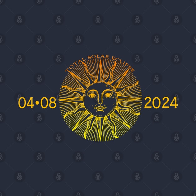 Total Solar Eclipse USA April 8, 2024 Vintage Sun Face by Pine Hill Goods