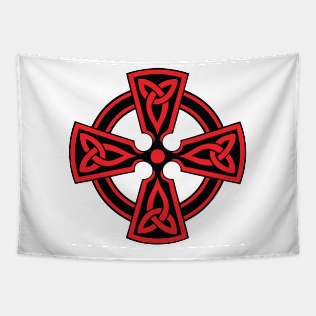 Red Celtic Cross Abstract Art Tapestry by BruceALMIGHTY Baker