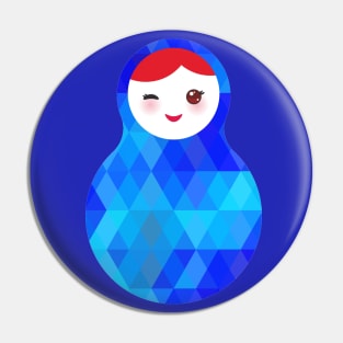 Wink Russian dolls matryoshka with bright blue rhombus Pin