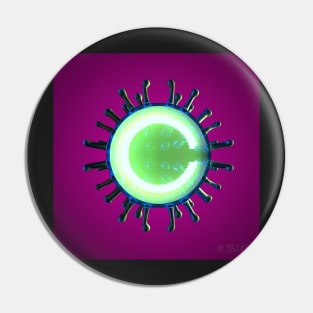 Virus Illumination - A Render of a Virus Cut in Half with Greenish Neon Light Inside on a Purple Background Pin