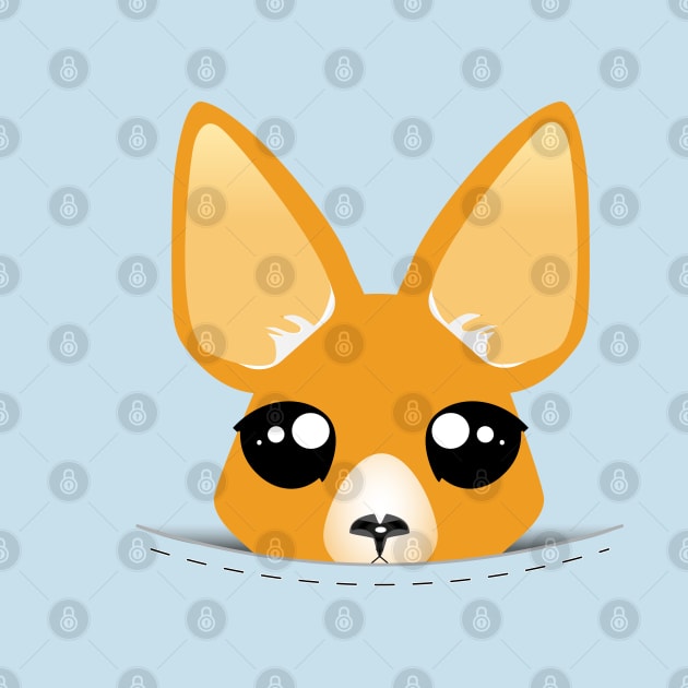 Cute Chibi Kangaroo popping out of Pocket - Vetor Design Pet Art by DeMonica
