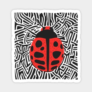 Bold Ladybug Linocut Design in Striking Patterns Magnet